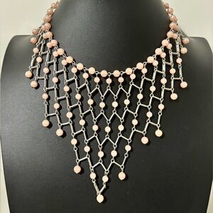 Pink pearl net bib necklace Vintage